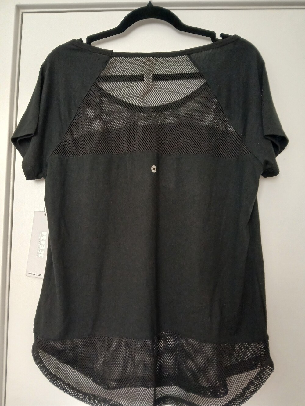 RBX Black Short Sleeve Top with Mesh Yoke and Hem - Picture 2 of 2
